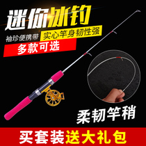 Mini ice fishing rod full set soft tail winter fishing small short pole portable fishing rod short section small sea rod solid raft fishing rod