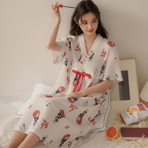 Sleeping Skirt Woman Summer Pure Cotton Short Sleeve Long style 2022 New adorable senior sense Big code pregnant womans pyjamas with chest cushion