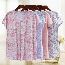 Middle-aged short-sleeved t-shirt old man cotton cardigan summer mother fat plus-size vest loose granny undershirt woman