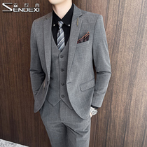 Mens plaid small suit autumn and winter casual suit suit suit Korean slim business autumn dress groom wedding dress