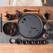 Gongfu tea set Household simple office Purple Sand tea set Round water storage type dry bubble ceramic tea tray Tea sea