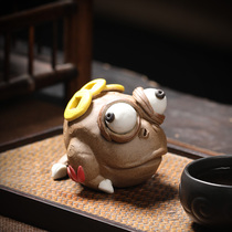  Tea room High-end cute pet three-legged golden toad tea pet lucky treasure Auspicious ornaments boutique can raise tea Pang tea table tea play