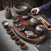 Household small apartment walnut color water tea tray tea set set purple sand kung fu tea set tea tray modern simple