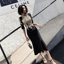 Black evening dress womens banquet temperament light luxury niche high-end dress in summer can usually wear small man