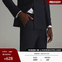 FULL MONTY NAVY BLUE WOOL TROUSERS MENs BUSINESS FORMAL SLIM CASUAL TROUSERS STRAIGHT SUIT PANTS