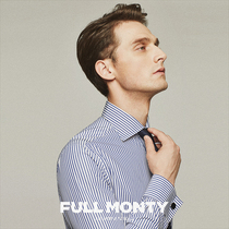 FULL MONTY BLUE STRIPED LONG SLEEVE SHIRT MEN BUSINESS CASUAL WORKOUT STYLE PURE COTTON POSITIVE DRESS LINING SPRING