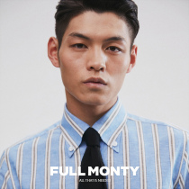 FULL MONTY men slim long sleeve shirt linen Blue business casual stripe dress shirt spring and autumn