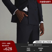 FULL MONTY navy blue wool trousers men Business Formal wear slim casual trousers straight suit pants