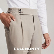 FULL MONTY autumn mens business dress trousers Paris buckle casual slim straight wool suit pants