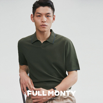 FULL MONTY lapel short sleeve knitted polo shirt men Business casual slim men V collar T-shirt Spring Summer