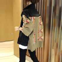 Sandro Moscoloni knit stitching denim jacket 2021 spring new fashion vintage Loose Womens