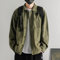 Spring new Japanese trend workwear solid color lapel shirt jacket mens loose and versatile fashion brand casual coat