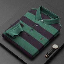 Striped long sleeve T-shirt men spring and autumn cotton 2021 new autumn middle-aged and elderly dad men Paul polo shirt