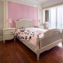 French solid wood carved rattan bed European retro old rattan woven bed American Neoclassical princess bed Wedding bed Master bed