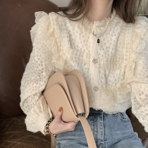 New chic top design sense niche half high collar foreign style inside white lace base shirt female 2021 spring and autumn
