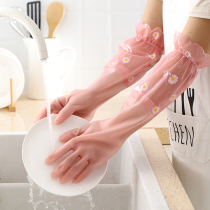 Home washing dishes gloves female summer work durable rubber latex kitchen dishwashing laundry thickened waterproof and durable type