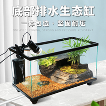 Turtle tank with drying table Villa glass turtle tank raising turtle special tank household large fish tank ecological tank feeding box