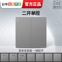 Bull two-open single-control double-open single-control dual-position single panel 86 type household double-open light switch socket G12 Gray
