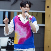 Brother Li Yundi the same gradient tie-dyed knitted vneck vest sweater loose men and women