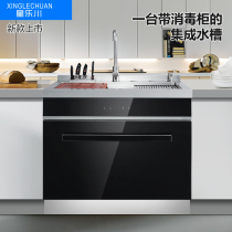 Xinglechuan D9 integrated sink kitchen all-in-one cabinet new door panel with pull basket disinfection cabinet manual 304 water basin