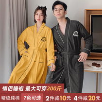 Couples nightgown womens spring and Autumn pajamas Pure cotton thin large size summer 200 pounds Japanese hotel mens bathrobe
