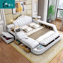 Intelligent massage tatami zhen leather bed master bedroom with double bed 1 8 meters modern minimalist multi-function European network red bed