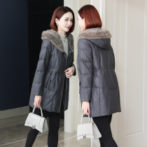 Sheepskin Down Jacket Women's Middle School Long 2021 Winter New Haining Leather Fur Mink Hat Waist Thick Leather