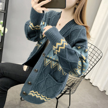 Womens sweater jacket womens autumn 2021 new womens explosive thickened Net red knitted cardigan autumn and winter Joker
