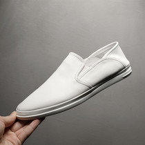 Genuine Leather Small White Shoes Mens Summer Breathable Casual Lefu Shoes One Foot Pedal Sloth Shoes Soft Side Soft Bottom Driving Bean Bean Shoes