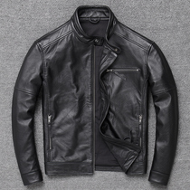 Head Layer Cow Leather Leather Leather Clothing Male Style Pure Leather Jacket Upright Collar Short Locomotive Jacket Business Casual Leather Clothing