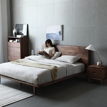 North American black walnut bed Nordic solid wood furniture modern simple 1 8 meters New Chinese bedroom double wedding bed