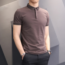 Summer mens t-shirt short-sleeved Korean version of the trend slim business lapel polo shirt Solid color wild stretch Paul shirt
