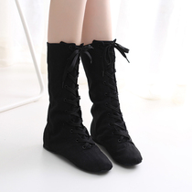 Long canvas jazz boots high tube modern dance shoes high Womens soft bottom dance shoes boutique exercise shoes dance shoes