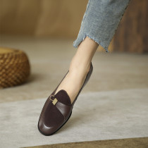 RMARK Wine Heart Chocolate ~ Workplace Commute Small Leather Shoes 100 Hitch Low Heel Single Shoes Women Genuine Leather Soft Bottom Lefu Shoes