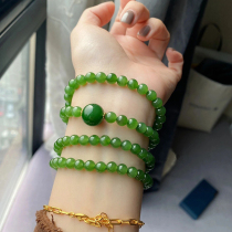 Natural Russian old materials and Tian jade bracelet spinach green and green hand string of womens seed without black spot