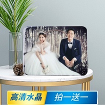 Custom wedding photo Korean porcelain crystal photo frame Korean version of solid wood table size printing photo wall hanging production
