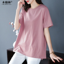 Summer short sleeve T-shirt Fat sister mm Loose Big Code Women Dress 2022 Summer Dress New cover Belly Blouse