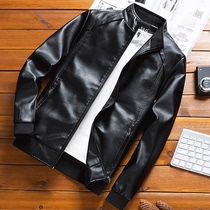Winter new velvet thickened leather mens casual pu leather jacket mens large size slim stand collar Korean version of the trend