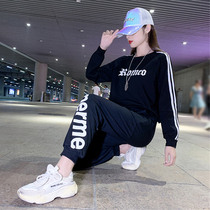 Fat sister 2021 spring and autumn new sports suit fashion trend Korean version of casual wild two-piece suit foreign style