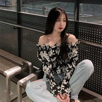 2021 autumn new retro floral shirt niche fashion French design sense printing Joker shoulder top