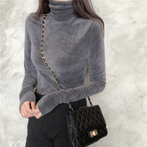 Golden velvet base shirt women plus velvet thickened 2021 new autumn and winter pile collar inside wear tight fashion European top