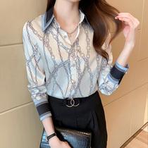 2021 autumn new commuter style shirt fashion temperament high-end printing foreign style shirt Joker chiffon shirt