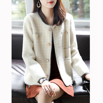 Touch Miss small fragrant style short coat early autumn new womens thin coat Spring and Autumn long sleeve knitted cardigan