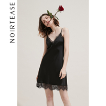 NoirTease Sexy Lace Summer Thin harnesses Sleeping Skirts Female Summer Ice Silk Sashimi Body Pure Desire for Short Sleeping Clothes