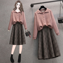 Retro gentle style set 2021 new large size autumn Korean knitted cardigan skirt two-piece foreign style
