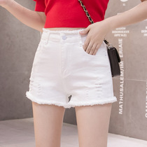 Denim shorts womens 2020 summer new white stretch hole hot pants high waist straight thin shorts Korean version
