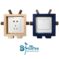 Switch Patch Ground Mediterranean Wind Skyline Baby Cute Cartoon Solid Pure Log Solid Wood Socket Protective Sleeve Childrens Room