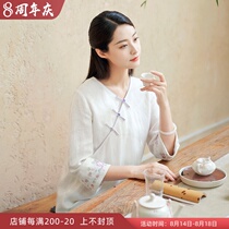 Early cicada Chinese style zen tea peoples clothing female 2021 summer retro high-end linen cotton linen white fairy dress