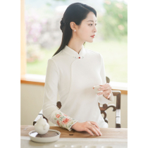 Early cicada improved cheongsam autumn and winter 2021 new female Chinese style white long sleeve dress fairy Qi Zen tea suit