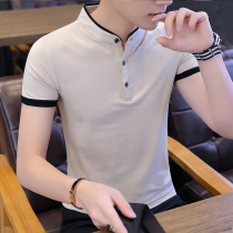 Summer fashion brand short-sleeved T-shirt mens cotton small stand-up collar polo shirt Korean version casual half-sleeve T-shirt slim-fit thin section